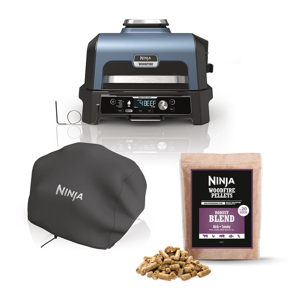 Ninja OG901UK Woodfire Pro Connect XL Electric BBQ Grill & Smoker with Cover and Woodfire Pellets OG901UKCOVKIT