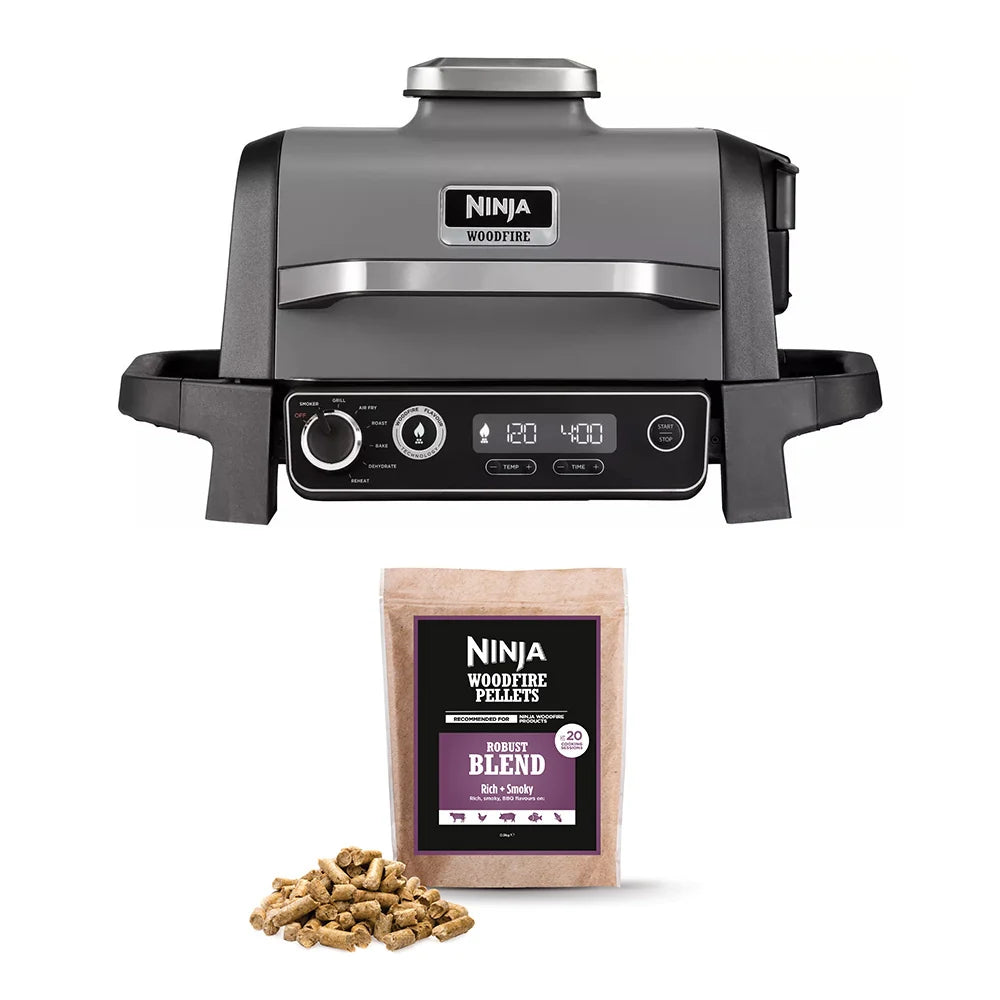 Ninja Woodfire Electric BBQ Grill and Smoker with Robust Blend Pellets OG701UKPELKIT
