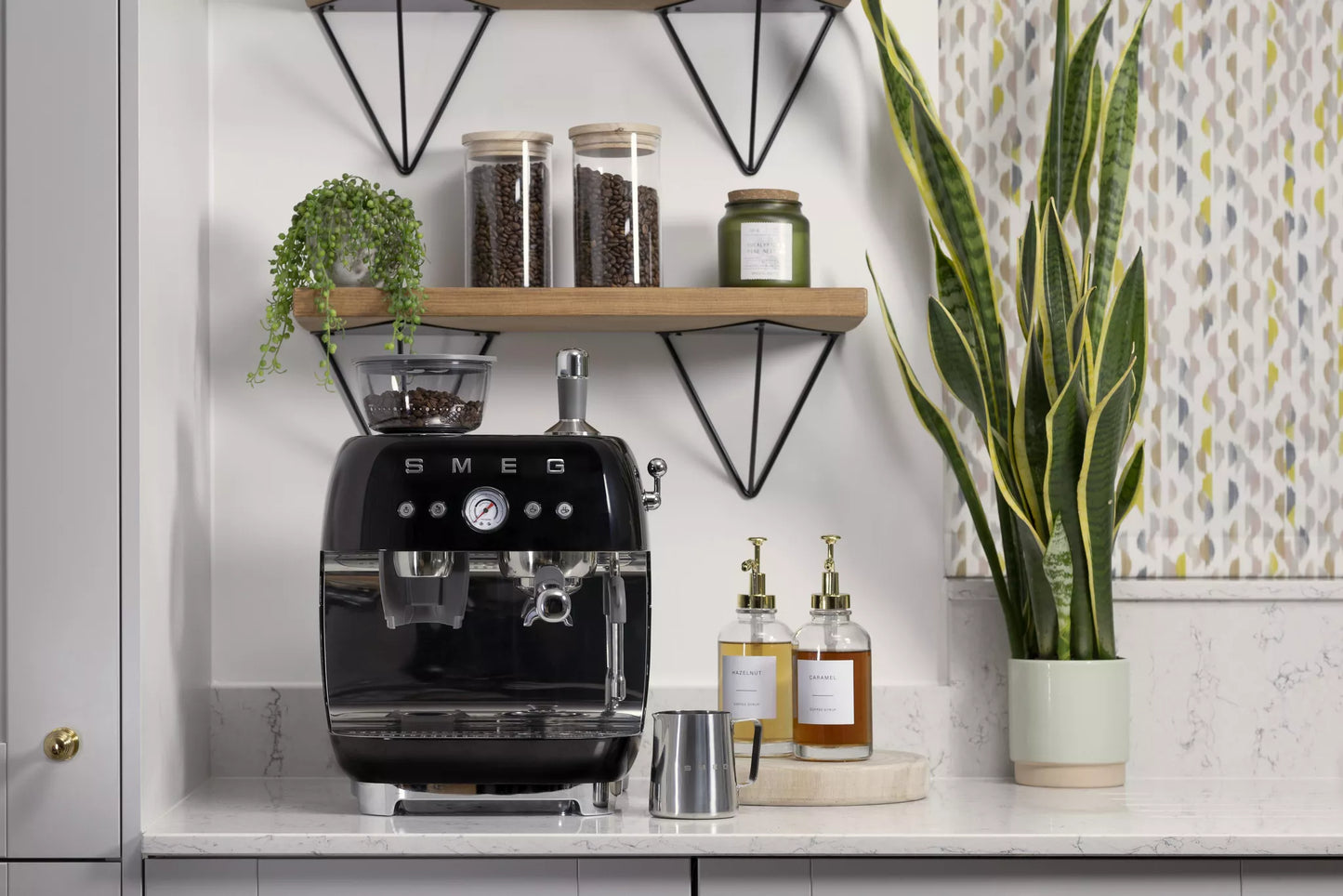 Smeg EGF03BLUK Retro Espresso Coffee Machine with Grinder in Black