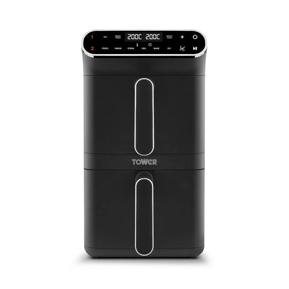 Tower T17190 Vortx 11L Dual Layer Air Fryer - Black with Chrome Trim